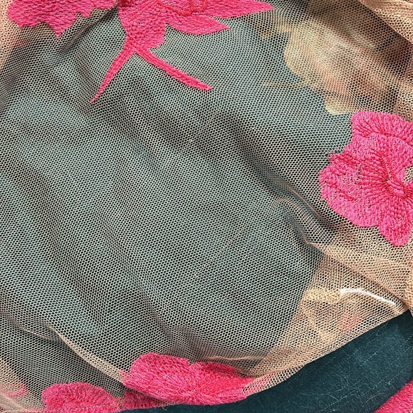 For Love & Lemons Tulle Embroidered Crop Top Beige / Pink Floral Size Small - Picture 7 of 7